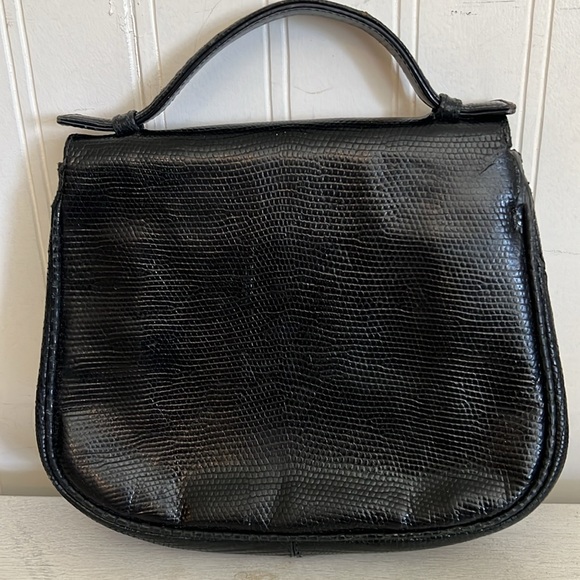 Vintage 60s 70s  Gucci Black Leather Women's Bag lizard skin purse - Picture 2 of 16